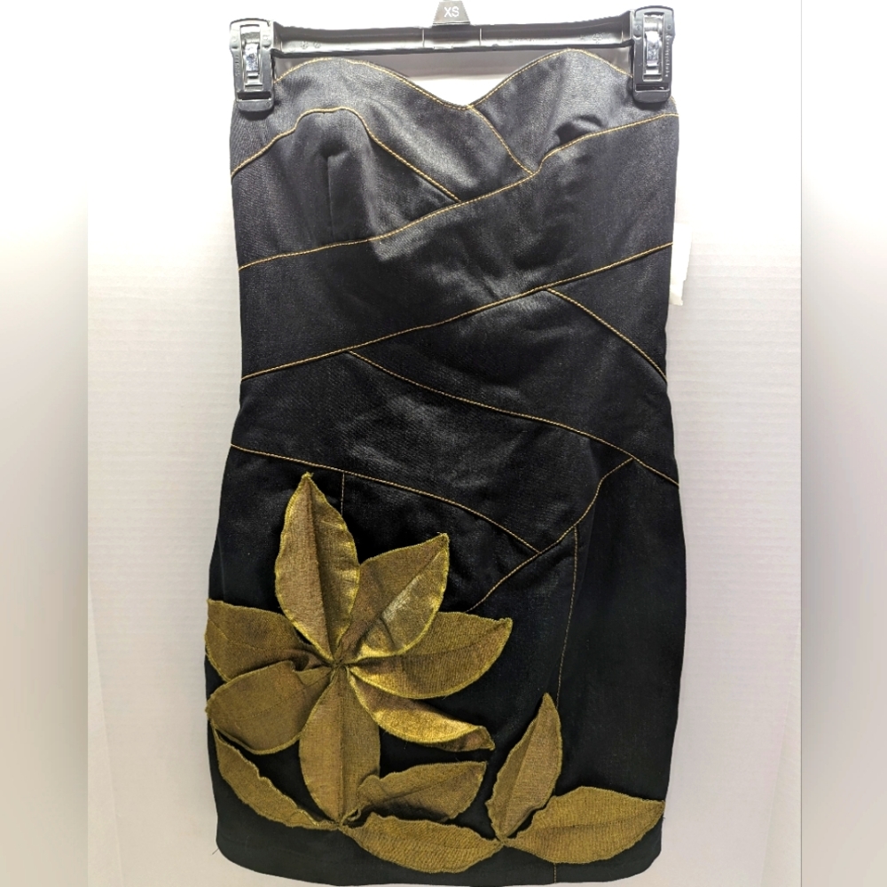 Jessica McClintock Gold Flower Strapless Dress